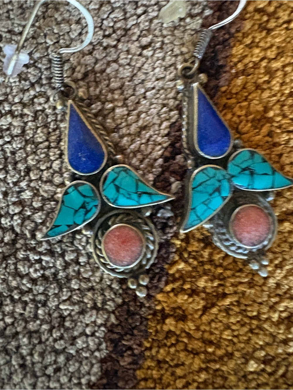 Turquoise & Blue Stone Drop Earrings - Boho Silver Tone
